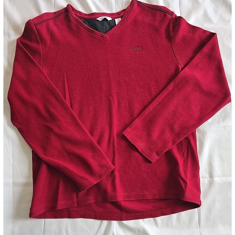 CALVIN‎ KLEIN Mens Shirt Medium Red V Neck Long Sleeve Pullover